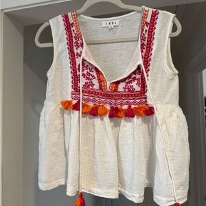 THML White Top with Pink and Orange Embroidery